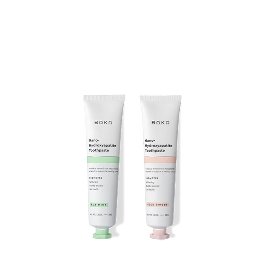 Travel Duo n-Ha Toothpaste 2-Pack: two travel tubes with nano-hydroxyapatite, Ela Mint & Coco Ginger.