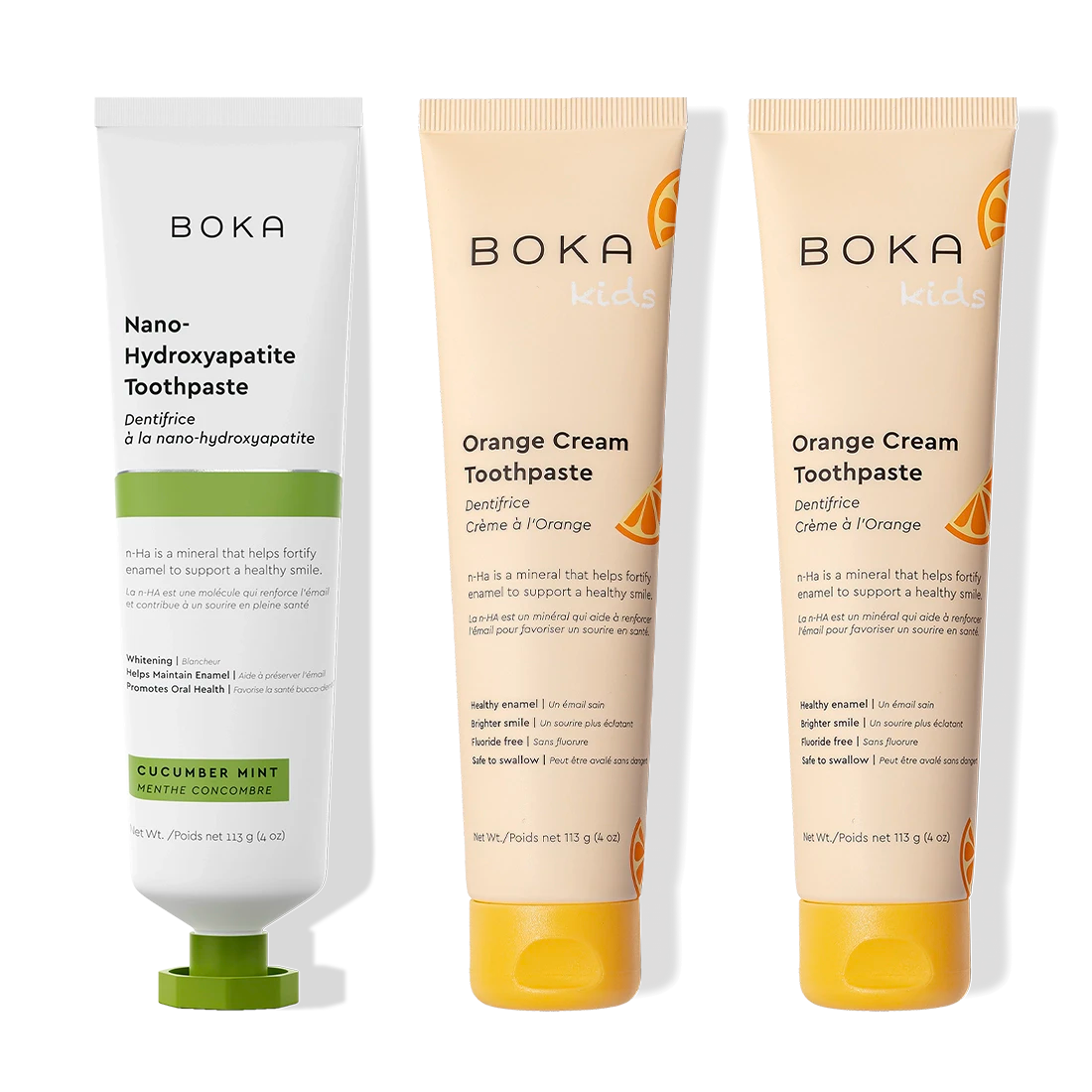 The n-Ha Toothpaste 3-Pack features three tubes with unique flavors and nano-hydroxyapatite formula.