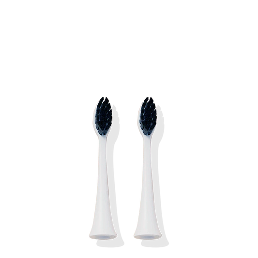 Two Replacement Heads for Boka Brush 2.0 & 3.0 with charcoal bristles stand upright on a plain background.