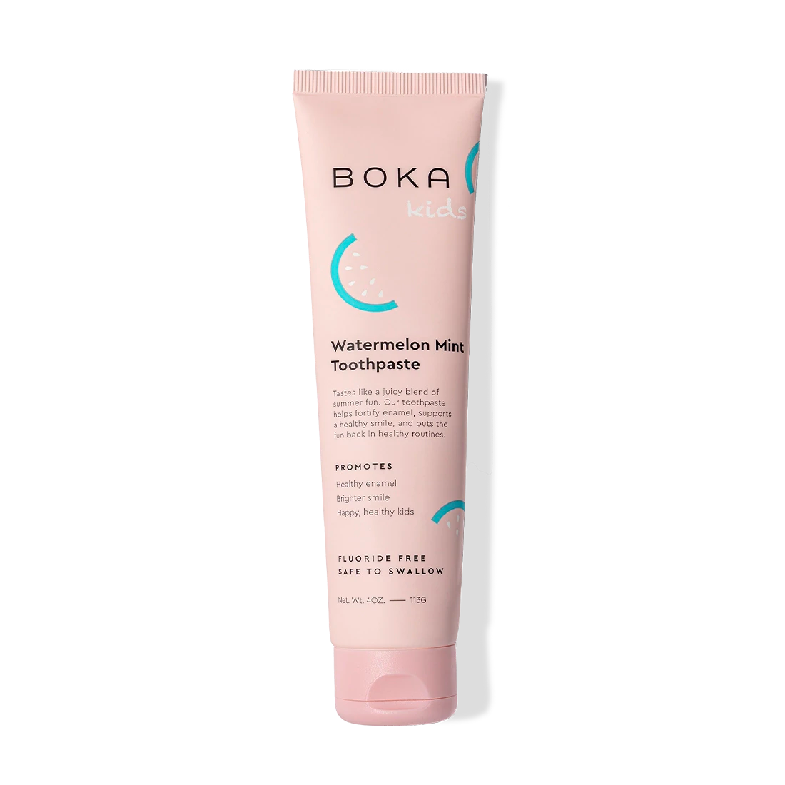 Watermelon Mint n-Ha Toothpaste: pink tube, remineralizes kids’ teeth, watermelon-mint flavor.